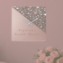 Horloge Carrée Fête de Mariage Élégante Rose Gold