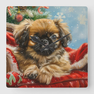 Horloge Carrée Fête de Noël des chiens de Pékin