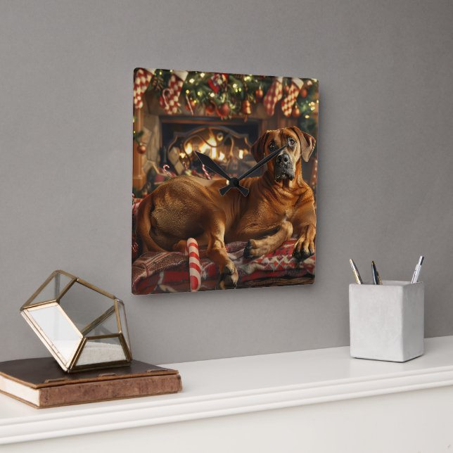 Horloge Carrée Fête de Noël du chien de Rhodesian Ridgeback (Bureau)