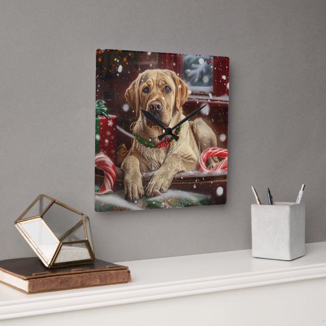 Horloge Carrée Fête de Noël du chien du Labrador (Bureau)