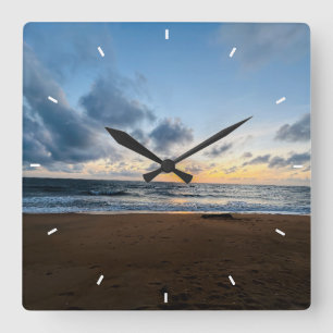 Horloge Carrée Fête des Mères Coucher de soleil sur la plage Pers