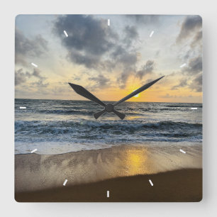 Horloge Carrée Fête des mères coucher de soleil sur la plage pers