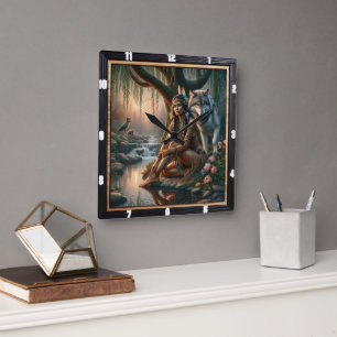 Horloge Carrée Feu sacré autochtone : Pierres Esprit Calme