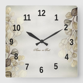 Horloge Carrée Feuille de eucalyptus doré aquarelle élégante bril