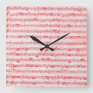 Horloge Carrée Feuille musicale rouge vintage