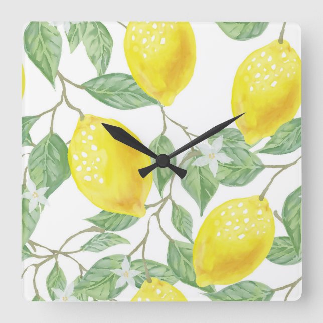 Horloge Carrée feuille-vert-jaune-citron-fruit (Recto)