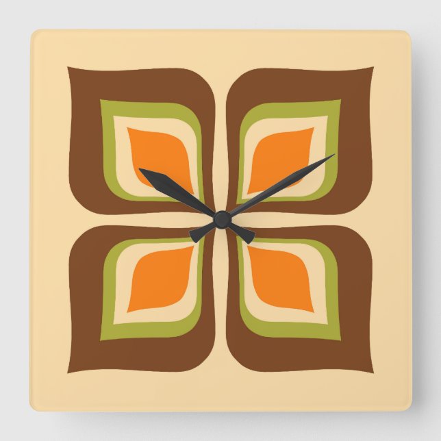 Horloge Carrée Feuilles d'automne rétrogradé motif (Recto)