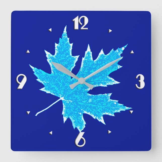 Horloge Carrée Feuilles de chêne - bleu et blanc (Recto)