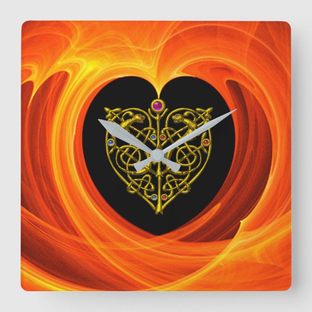 Horloge Carrée FEUILLES D'OR, jaune orange noir (Recto)