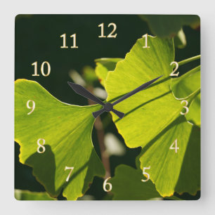 Horloge Carrée Feuilles Ginkgo