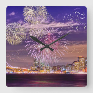 Horloge Carrée Feux d'artifice de nouvelle année de San Francisc