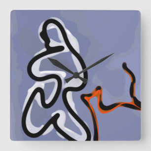 Horloge Carrée Figure avec Feline : bleu Abstrait, orange, B & W
