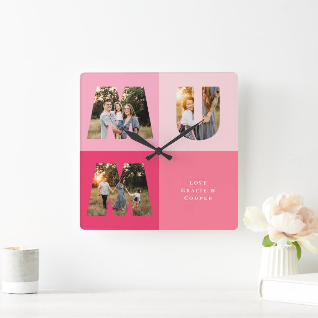 Horloge Carrée Fille 3 photo moderne fille rose mère jour (Maison)