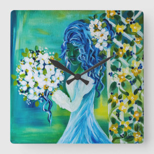 Horloge Carrée Fille avec le bouquet de printemps