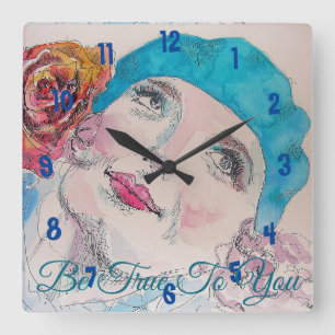 Horloge Carrée Fille Avec Rose Rouge Beret Soyez Une Véritable 