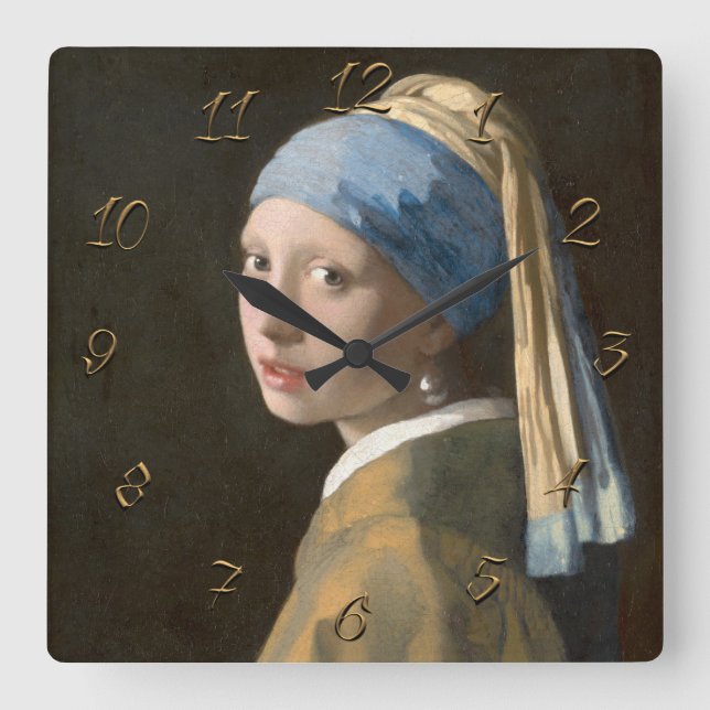 Horloge Carrée Fille avec une perle (Recto)
