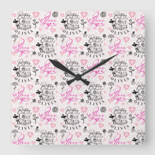 Horloge Carrée Fille Calligraphie d'anniversaire Nom personnalis