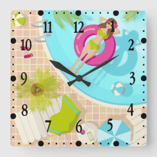 Horloge Carrée fille de piscine en bikini été plage