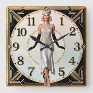 Horloge Carrée Fille élégante Art Déco