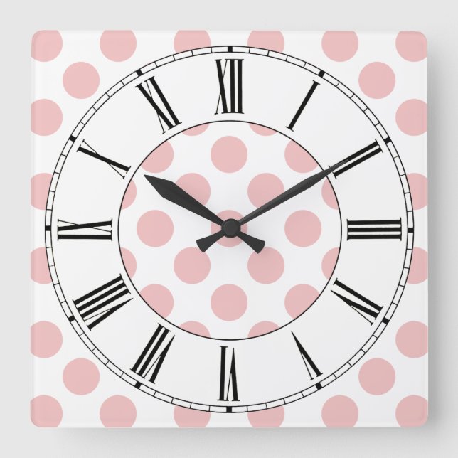 Horloge Carrée Fille Pois rose (Recto)