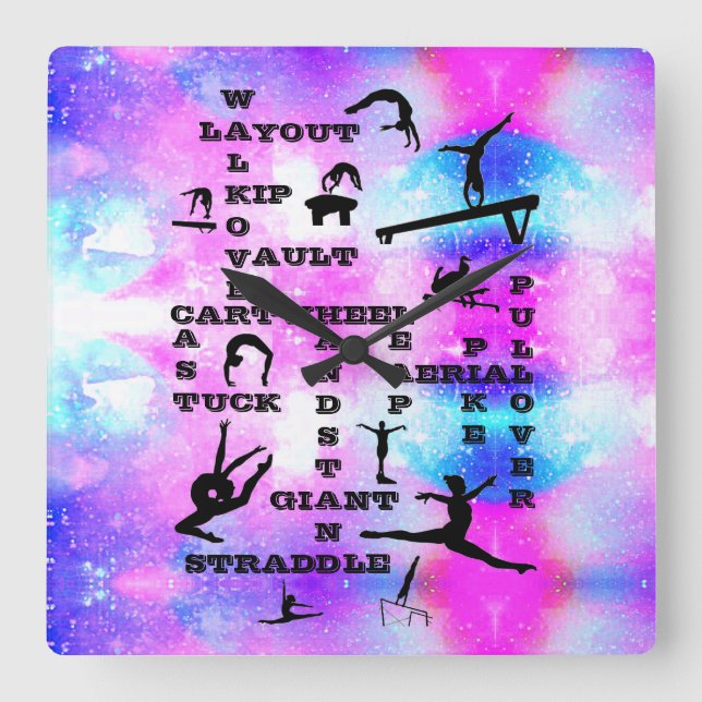 Horloge Carrée Filles Compétences en gymnastique Acrylique Mur Ho (Recto)