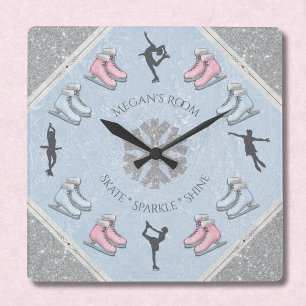 Horloge Carrée Filles Patinoire Glitter Patineuse Artistique Horl