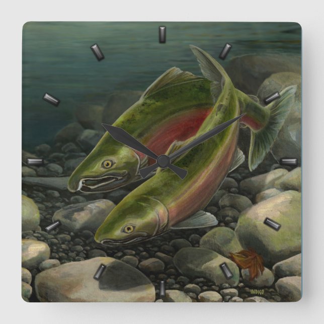 Horloge Carrée Fisherman Clock Coho Salmon Fish Wall Clocks (Recto)