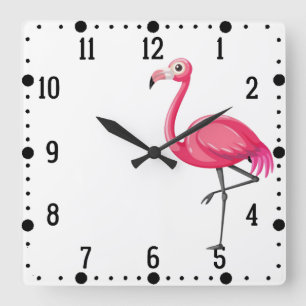 Horloge Carrée Flamant rose rose Bird-89686