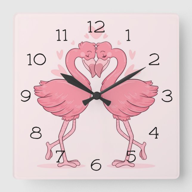 Horloge Carrée Flamants roses (Recto)