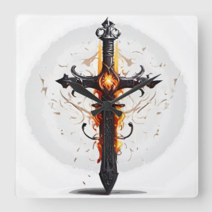 Horloge Carrée #Flame #Cross Art : #Inspirer Design