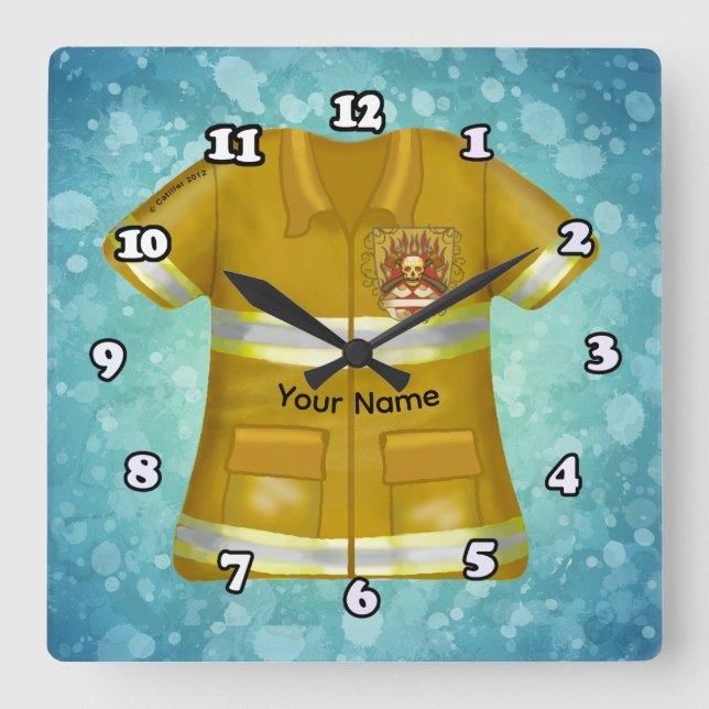 Horloge Carrée Flames Shield Firefighter (Recto)