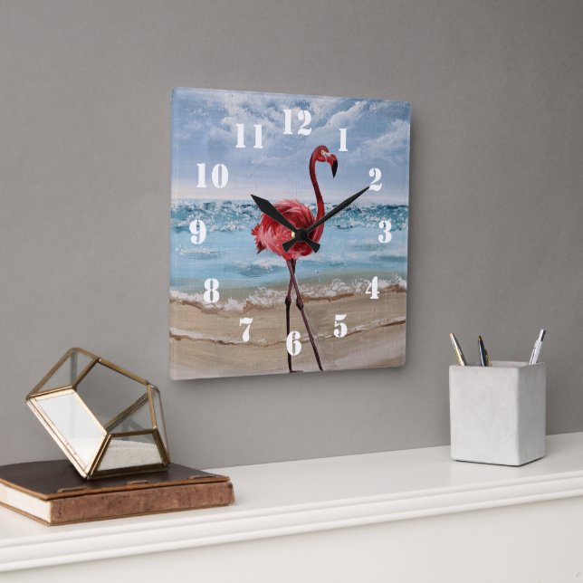 Horloge Carrée Flamingo Beach (Bureau)