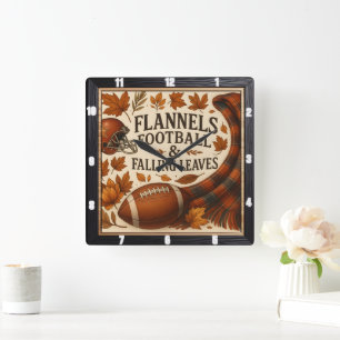 Horloge Carrée Flannels Football Faux Feuilles