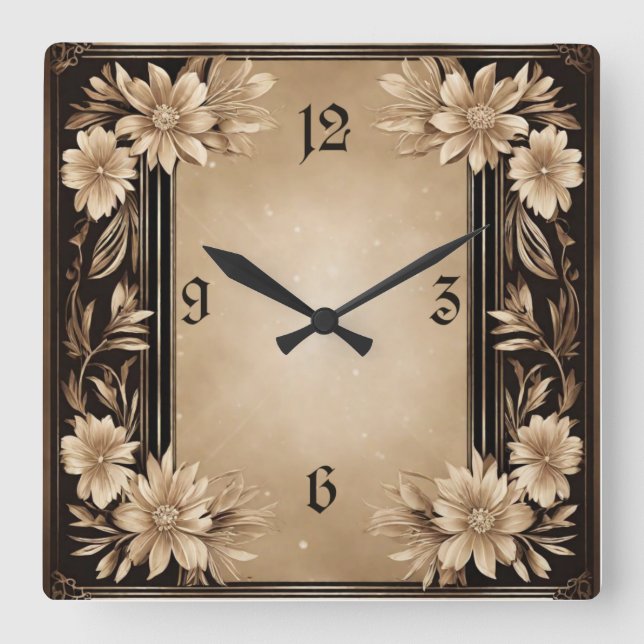 Horloge Carrée Fleur Art déco (Recto)