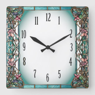 Horloge Carrée Fleur Art Déco