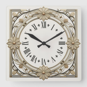 Horloge Carrée Fleur Art déco