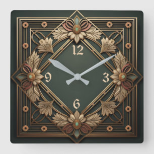 Horloge Carrée Fleur Art déco