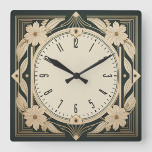 Horloge Carrée Fleur Art déco