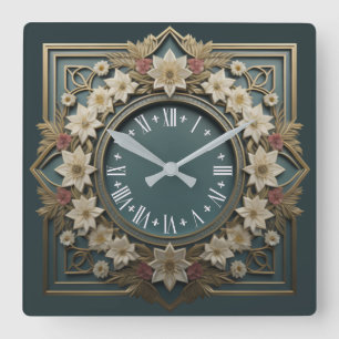 Horloge Carrée Fleur Art déco