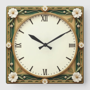 Horloge Carrée Fleur Art Déco