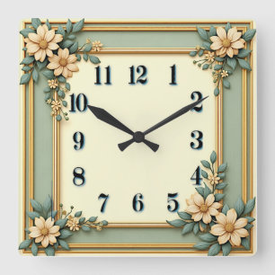 Horloge Carrée Fleur Art Déco Mint