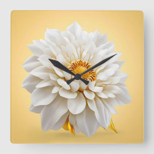 Horloge Carrée 🤍 Fleur blanche 3D Élégante Décoration