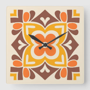 Horloge Carrée Fleur d'art populaire