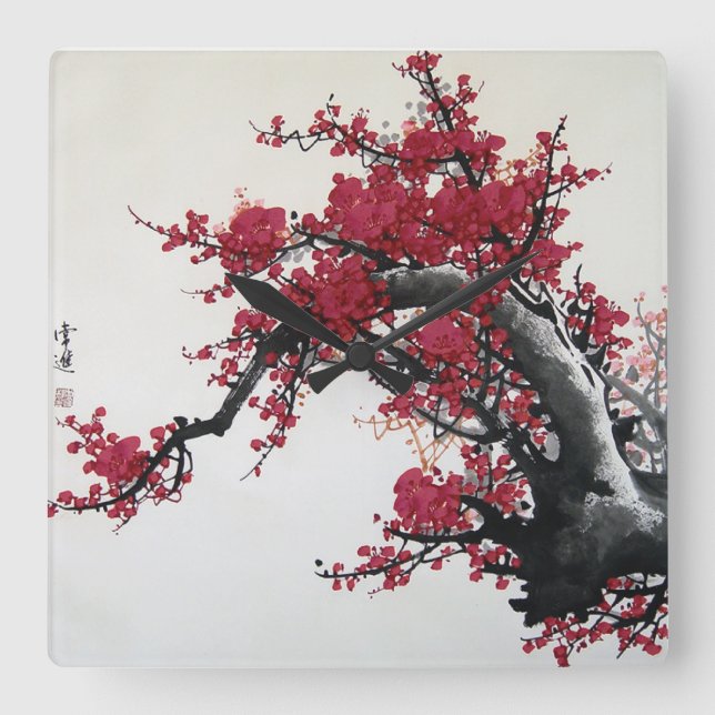 Horloge Carrée Fleur de cerisier chinoise (Recto)