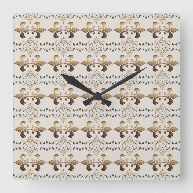 Horloge Carrée Fleur de lis royale d'or motif. (Recto)