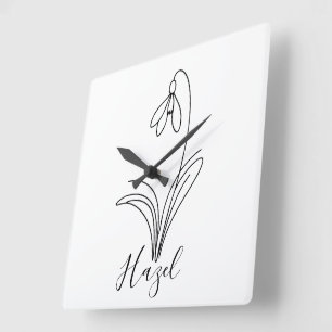 Horloge Carrée Fleur de naissance personnalisée en janvier