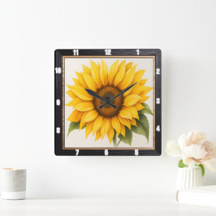 Horloge Carrée Fleur de soleil géante Fleur jaune