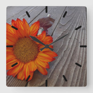 Horloge Carrée Fleur de tournesol orange d'automne