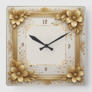 Horloge Carrée Fleur d'or Art déco