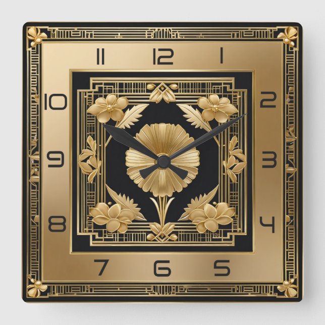 Horloge Carrée Fleur d'or Art déco (Recto)